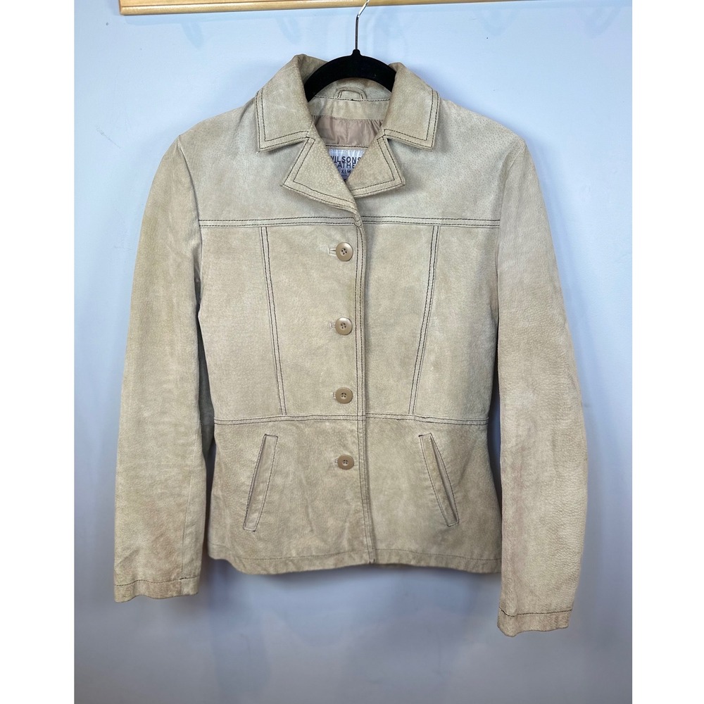 Wilsons Leather Maxima Leather Suede Jacket  Button Front Outerwear Size Small‎